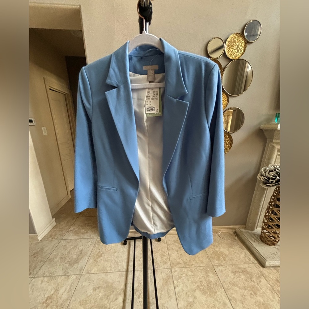 H&M Blue Blazer Lightweight Notched Lapels